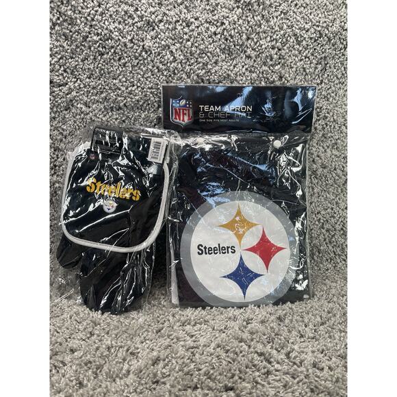 Pittsburgh Steelers NFL Team Apron Chef Hat Oven Mitt & Pot Holder Bundle New - Picture 4 of 8
